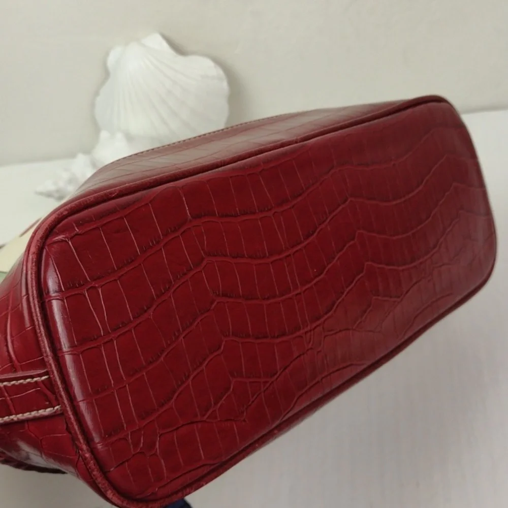 Brighton-esque Whimsical Heart Butterfly Croc-Embossed Leather Trim Purse Bag